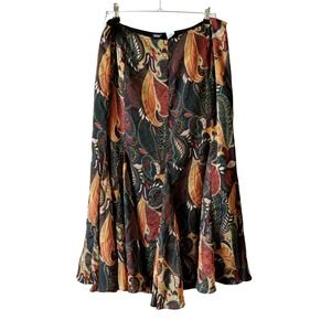 Sharon Young Paisley Leaf Midi Skirt Autumn Fairy Grunge Size 14 Vintage Flowy